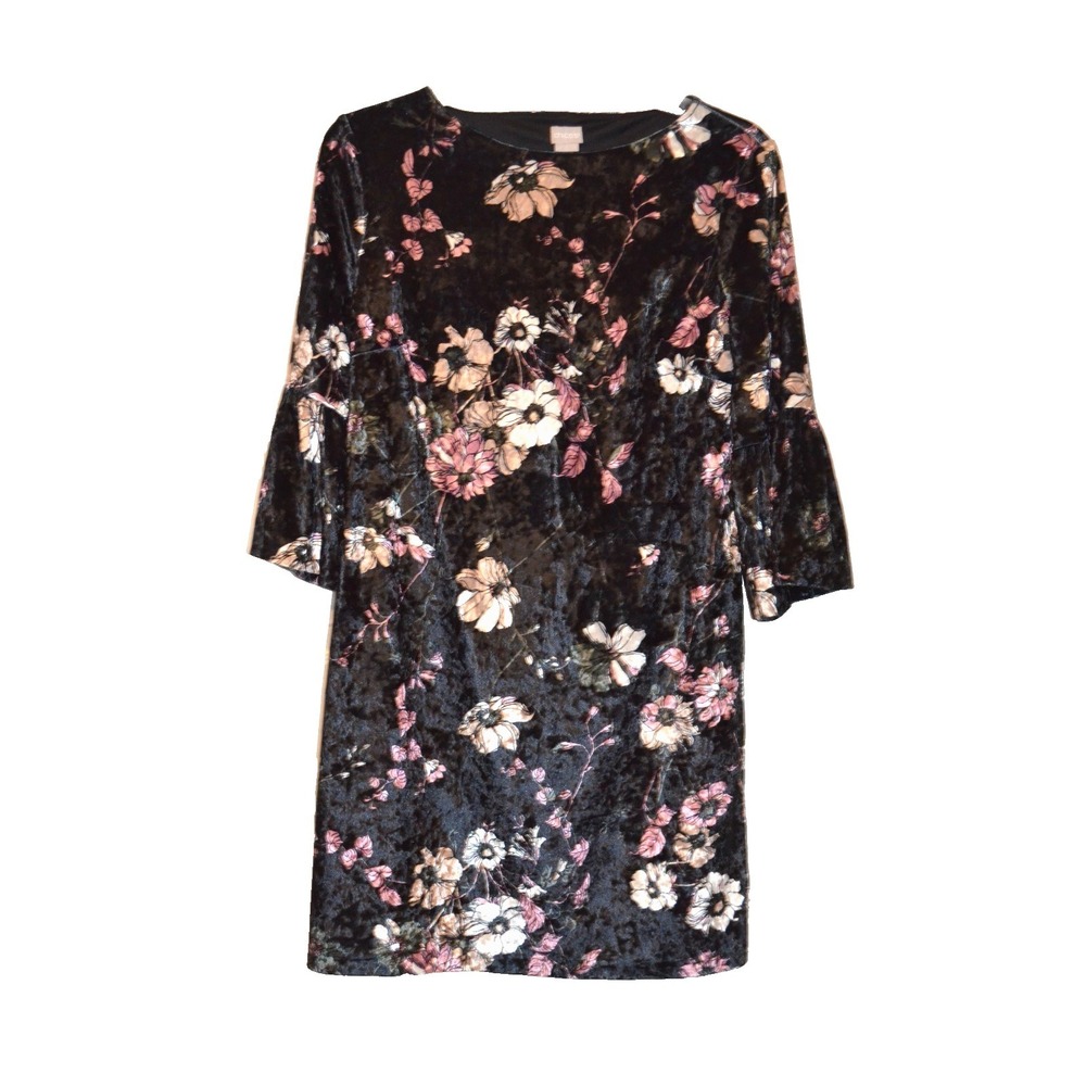 Chicos Crushed Velvet Dress Floral Women's Size 1 Whimsigoth Boho Fairy Romantic